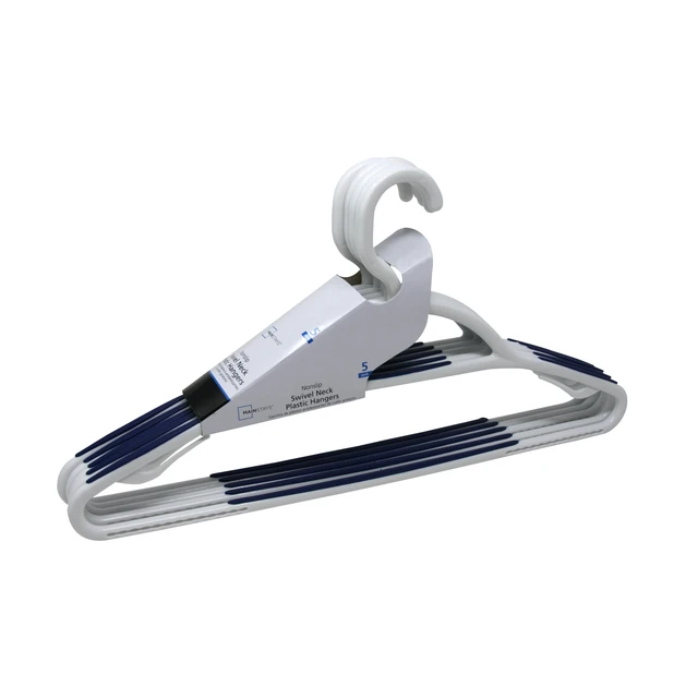 Alt view image 2 of 6 - Mainstays Non-Slip Plastic Swivel Neck Clothing Hangers, 5 Count, White & Blue, Adult