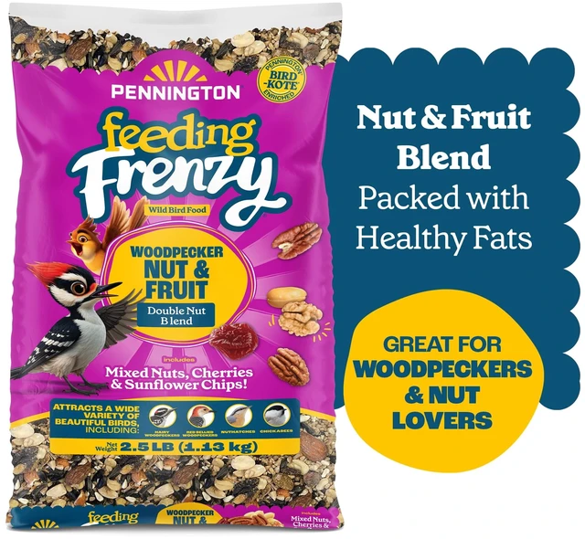 Main image of Pennington Feeding Frenzy Woodpecker Nut & Fruit Double Nut Blend Wild Bird Food, 2.5 Pounds