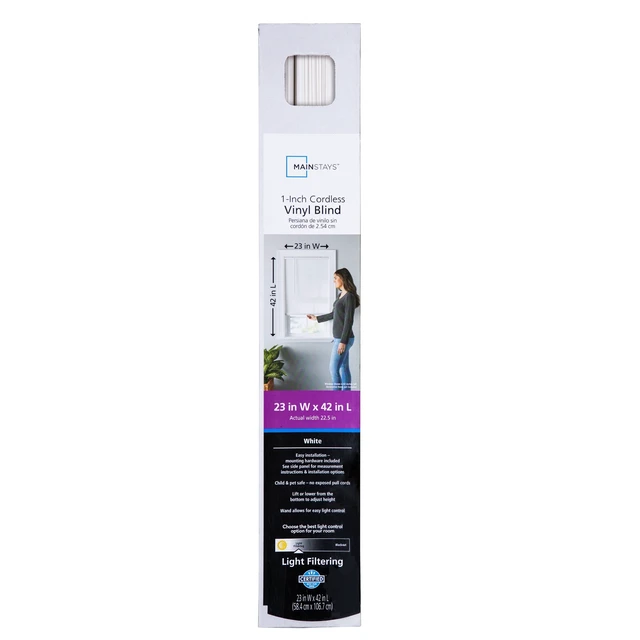 Alt view image 6 of 6 - Mainstays 1 in Cordless Vinyl Light Filtering Mini Blinds, White, 31 in W x 64 in L