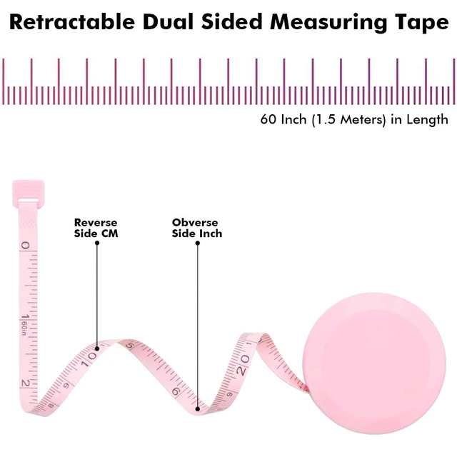 Alt view image 2 of 6 - VAXATO 2PCS Measuring Tape for Body,Soft Tape Measure for Body Sewing Fabric Tailor Cloth Craft Measurement,60 Inch/1.5M Pink Retractable Dual Sided Measure Tape Set