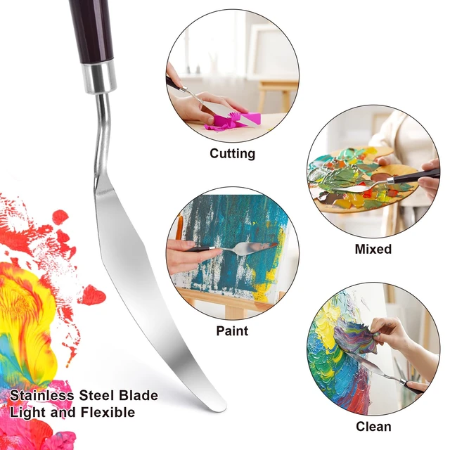 Alt view image 3 of 7 - 5 Piece Palette knifes Painting Knife Set Supplies for Oil, Acrylic Paint,Cake Decorating,Stainless Steel Pallet Knife Paint Knife Art Spatula for Various Types of Painting,ColorMixing,Smearing
