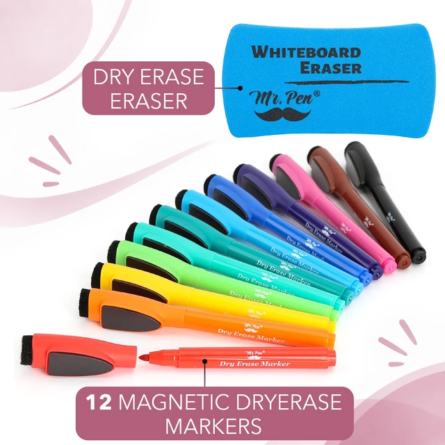 Alt view image 2 of 6 - Mr. Pen- Magnetic Dry Erase Markers, 12 Pack with Whiteboard Eraser