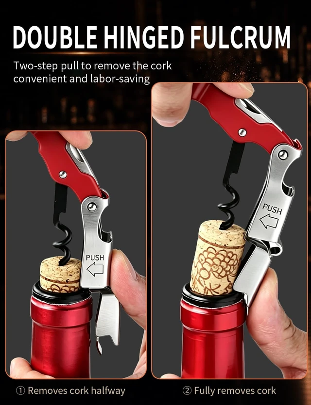 Alt view image 2 of 7 - CORKAS Wine Key - Professional Handcrafted Heavy Duty Waiter Corkscrew, Compact Wine Opener with Double Hinged, Foil Cutter and Bottle Opener, Gifts for Servers, Sommelier, Bartenders - Red