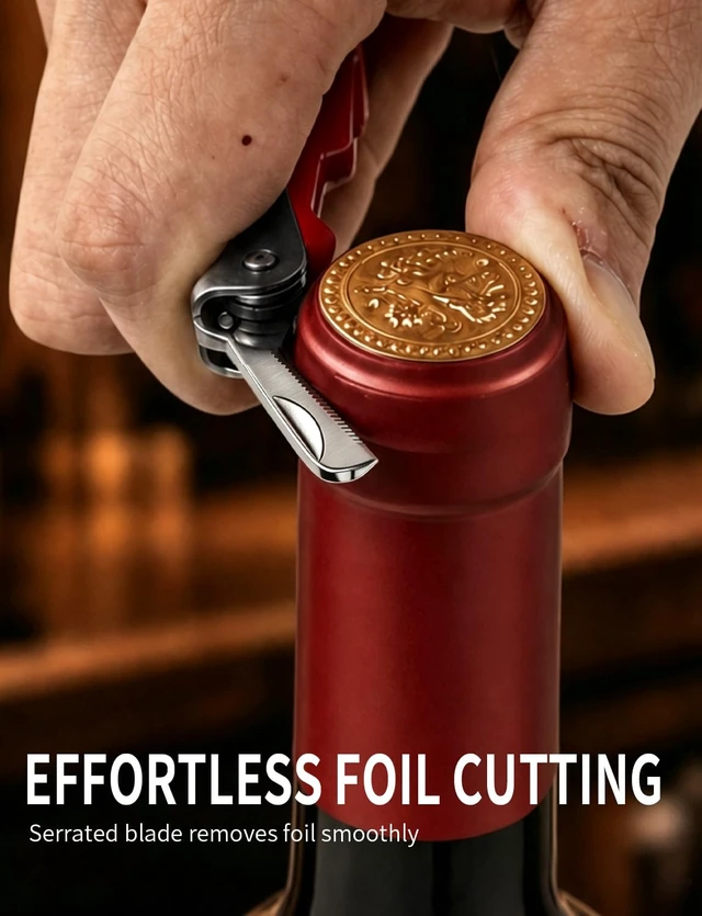 Alt view image 3 of 7 - CORKAS Wine Key - Professional Handcrafted Heavy Duty Waiter Corkscrew, Compact Wine Opener with Double Hinged, Foil Cutter and Bottle Opener, Gifts for Servers, Sommelier, Bartenders - Red