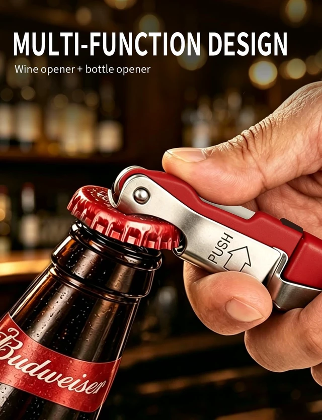 Alt view image 4 of 7 - CORKAS Wine Key - Professional Handcrafted Heavy Duty Waiter Corkscrew, Compact Wine Opener with Double Hinged, Foil Cutter and Bottle Opener, Gifts for Servers, Sommelier, Bartenders - Red