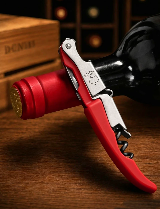 Alt view image 7 of 7 - CORKAS Wine Key - Professional Handcrafted Heavy Duty Waiter Corkscrew, Compact Wine Opener with Double Hinged, Foil Cutter and Bottle Opener, Gifts for Servers, Sommelier, Bartenders - Red