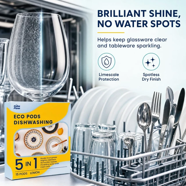 Alt view image 5 of 6 - ECO Dishwasher Pods 15 Count, with Glycerin & Enzymes (Protease, Amylase),Dishwasher Detergent Liquid dish pod for Powerful Cleaning, No Pre-Rinse, Fights 24-Hour Dried On Food, Plant-Based (15PODS)