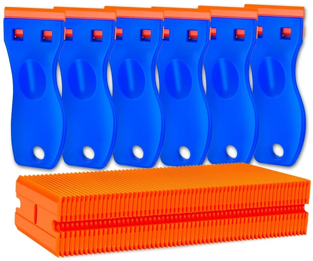 Main image of Plastic Razor Blade Scraper Tool, 6 Pcs Razor Scraper with 60 Pcs Plastic Blades, Cleaning Scraper Remover for Removal Floor Stove Scraping Labels and Decals Sticker on Car Window Glass