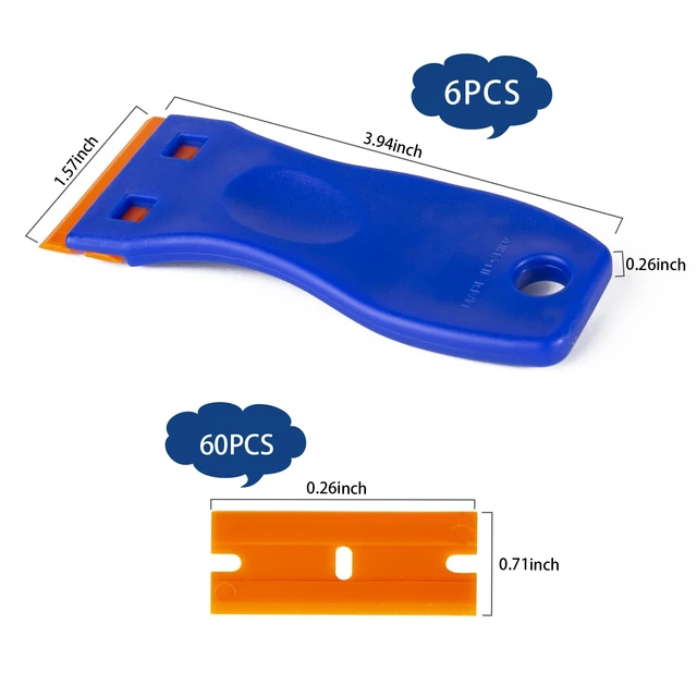 Alt view image 2 of 6 - Plastic Razor Blade Scraper Tool, 6 Pcs Razor Scraper with 60 Pcs Plastic Blades, Cleaning Scraper Remover for Removal Floor Stove Scraping Labels and Decals Sticker on Car Window Glass