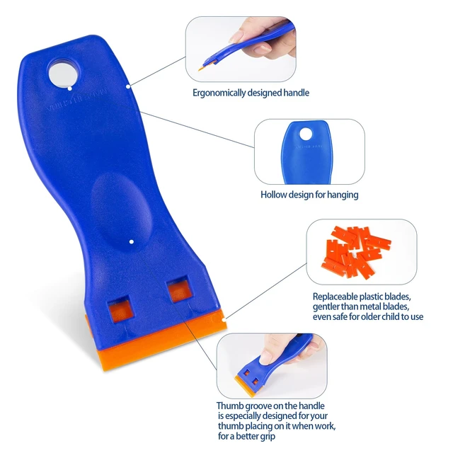Alt view image 3 of 6 - Plastic Razor Blade Scraper Tool, 6 Pcs Razor Scraper with 60 Pcs Plastic Blades, Cleaning Scraper Remover for Removal Floor Stove Scraping Labels and Decals Sticker on Car Window Glass