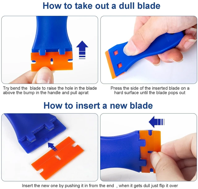 Alt view image 4 of 6 - Plastic Razor Blade Scraper Tool, 6 Pcs Razor Scraper with 60 Pcs Plastic Blades, Cleaning Scraper Remover for Removal Floor Stove Scraping Labels and Decals Sticker on Car Window Glass