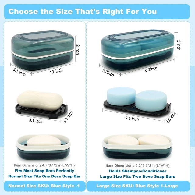 Alt view image 4 of 7 - Travel Soap Container, Bar Soap Holder, Portable Soap Case, Soap Dish with Lid for Traveling, Camping, Gym, Bathroom (Blue Style-1)