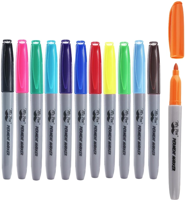 Main image of Mr. Pen- Permanent Markers, 12 Pack, Assorted Colors, Fine Point Markers