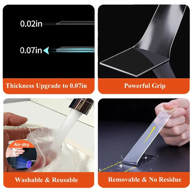 Alt view image 4 of 7 - Double Sided Heavy Duty Extra Strong Adhesive Tape - 1.2 Inch x 10 feet - Removable Nano Tape for Poster Carpet Picture Hanging Strip Rug Wall Outdoor - Adhesive Multipurpose Clear Mounting Tape