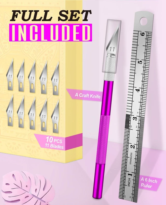 Alt view image 2 of 7 - DIYSELF Craft Hobby Knife Set with 10 Extra #11 Blades, 6-Inch Metal Ruler