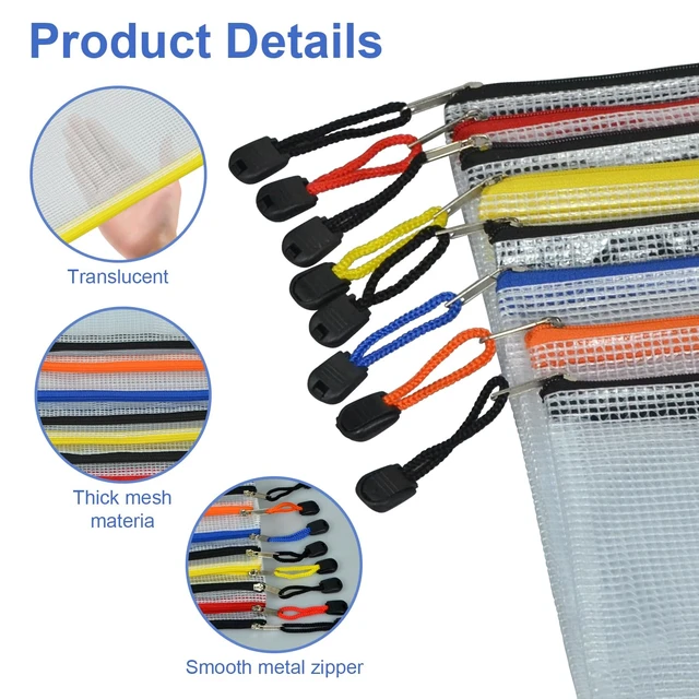 Alt view image 3 of 7 - 2 PCS Mesh Zipper Pouch Bags, Plastic Water-Resistant File Bags, for Office, School, Board Game, Puzzles, Travel Accessories, and Home Organization (Blue, 7.48 x 5.51 in)