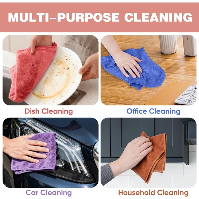 Alt view image 5 of 6 - TEAWOO 10 Colors Microfiber Cleaning Cloths, 10 Pack Assorted Cleaning Rags