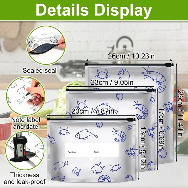 Alt view image 5 of 7 - Reusable Aluminum Foil Sealable Storage Bags, 2026 New Resealable Vacuum Zipper Pouches for Food, Stand Up Foil Sealable Bags with Label and Zip Lock for Fruit Vegetable (30, Medium)