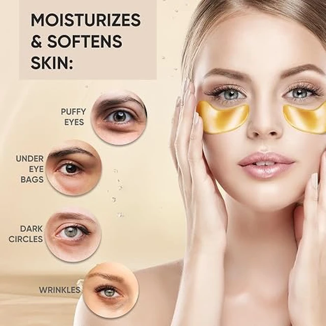 Alt view image 5 of 6 - 20Pcs/10Pairs Under Eye Patches Gold for Dark Circles, Puffy Eyes, and Wrinkles, 24K Gold Eye Mask for Face, Eye Cream for Men and Women