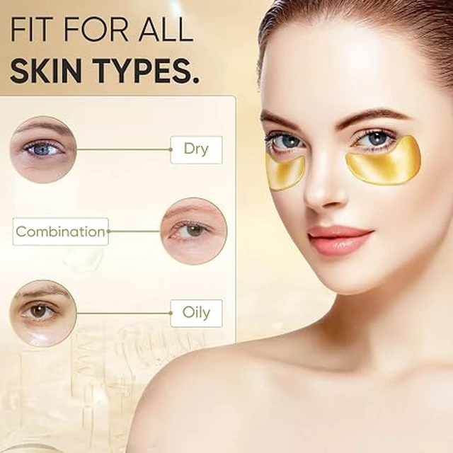 Alt view image 3 of 6 - 20Pcs/10Pairs Under Eye Patches Gold for Dark Circles, Puffy Eyes, and Wrinkles, 24K Gold Eye Mask for Face, Eye Cream for Men and Women