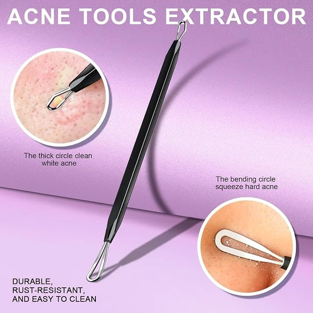 Alt view image 5 of 6 - Teenitor Pimple Extractor Tool Comedone Extractor Acne Tool Blackhead Removal Tool 2-in-1 Pimple Popper Tool for Face and Nose Black