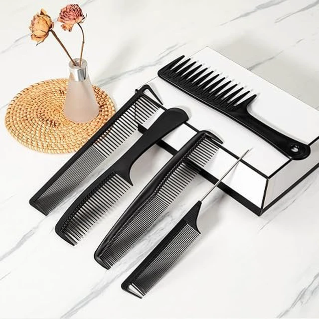 Alt view image 6 of 6 - 5PCS Hair Comb Set - Professional Wide & Fine Tooth Rat Tail Combs for Men Women,Carbon Fiber Comb for Hair Cutting Styling Braiding Parting Teasing Tools(Black)