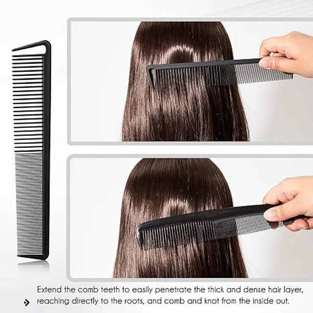 Alt view image 3 of 6 - 5PCS Hair Comb Set - Professional Wide & Fine Tooth Rat Tail Combs for Men Women,Carbon Fiber Comb for Hair Cutting Styling Braiding Parting Teasing Tools(Black)