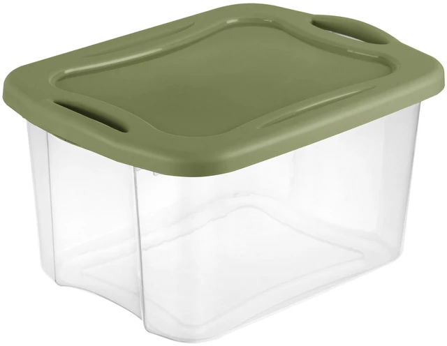 Main image of Sterilite EZ Carry 40 Quart Medium Storage Bin, Clear Plastic Storage Container with Full-Grip Handles, Green