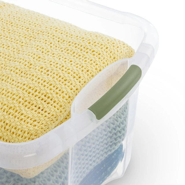 Alt view image 4 of 6 - Sterilite EZ Carry 40 Quart Medium Storage Bin, Clear Plastic Storage Container with Full-Grip Handles, Green