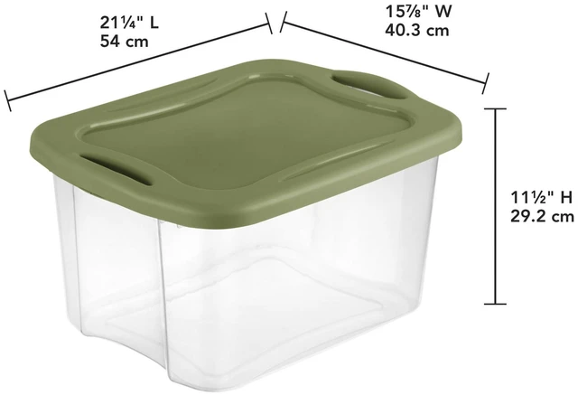Alt view image 3 of 6 - Sterilite EZ Carry 40 Quart Medium Storage Bin, Clear Plastic Storage Container with Full-Grip Handles, Green