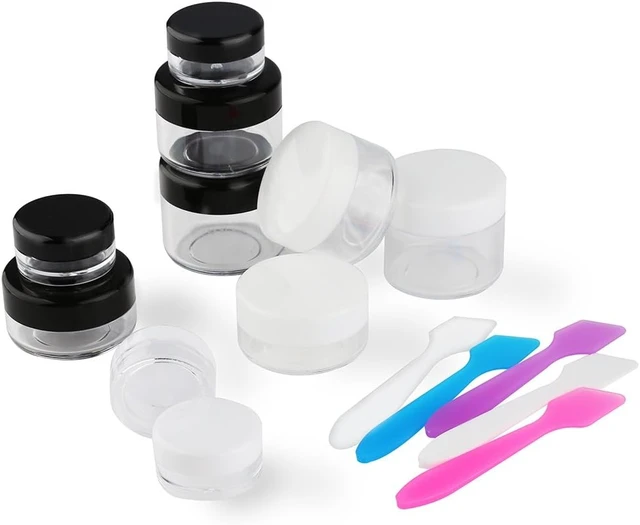 Alt view image 3 of 7 - Accmor 10 Pieces Makeup Travel Containers with Lids 0.11/0.18/0.35/0.53/0.7 OZ Size Cosmetic Jars with 5 Pieces Mini Spatulas for Gift, Plastic Container Jars for Travel Storage Makeup (White Color)