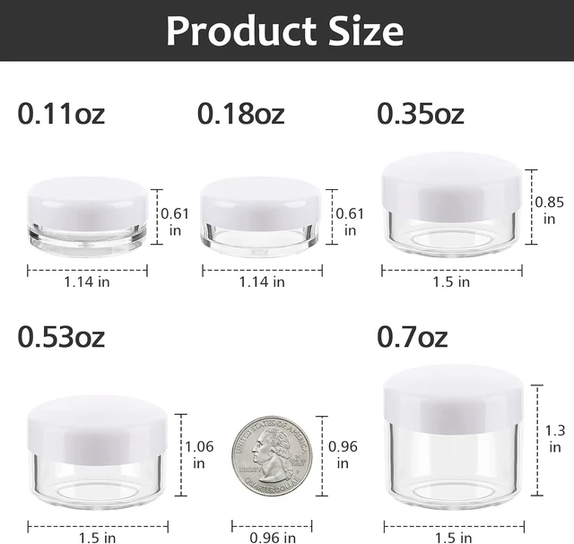 Alt view image 2 of 7 - Accmor 10 Pieces Makeup Travel Containers with Lids 0.11/0.18/0.35/0.53/0.7 OZ Size Cosmetic Jars with 5 Pieces Mini Spatulas for Gift, Plastic Container Jars for Travel Storage Makeup (White Color)