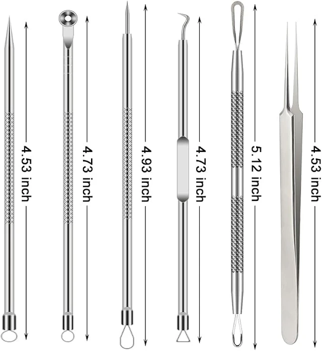 Alt view image 5 of 6 - Pimple Popper Tool Kit, 6 Pcs Blackhead Remover Acne Needle Tools Set Removing Treatment Comedone Whitehead Popping Zit for Nose Face Skin Blemish Extractor Tool - Silver