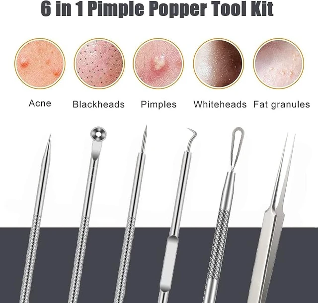 Alt view image 4 of 6 - Pimple Popper Tool Kit, 6 Pcs Blackhead Remover Acne Needle Tools Set Removing Treatment Comedone Whitehead Popping Zit for Nose Face Skin Blemish Extractor Tool - Silver