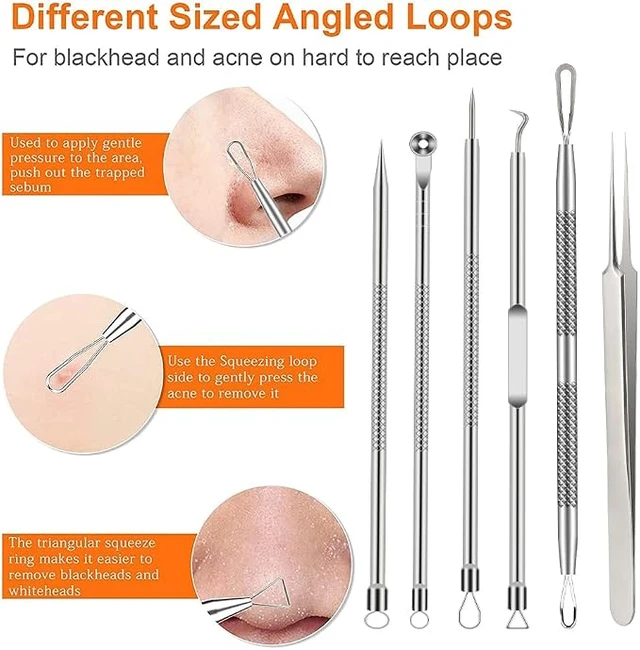 Alt view image 6 of 6 - Pimple Popper Tool Kit, 6 Pcs Blackhead Remover Acne Needle Tools Set Removing Treatment Comedone Whitehead Popping Zit for Nose Face Skin Blemish Extractor Tool - Silver