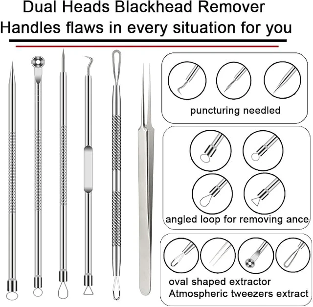 Alt view image 2 of 6 - Pimple Popper Tool Kit, 6 Pcs Blackhead Remover Acne Needle Tools Set Removing Treatment Comedone Whitehead Popping Zit for Nose Face Skin Blemish Extractor Tool - Silver