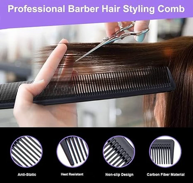 Alt view image 3 of 7 - 3 Pack Carbon Fiber Cutting Comb - Professional 8.15' Styling Comb for All Hair Types, Fine and Wide Tooth