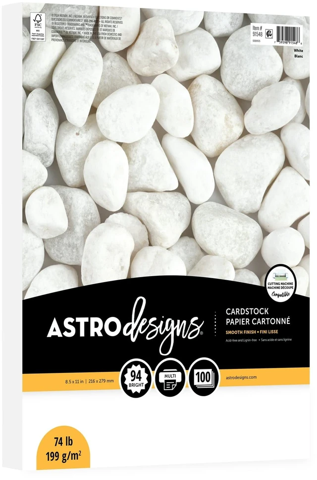 Main image of Astrodesigns Cardstock, White, 8.5" x 11", 74 lb./199 Gsm, 100 Sheets
