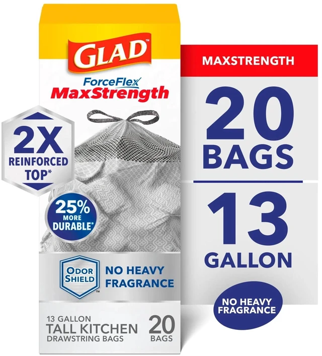 Alt view image 3 of 6 - Glad ForceFlex MaxStrength OdorShield 13-Gallon Tall Kitchen Trash Bags, 20 Bags