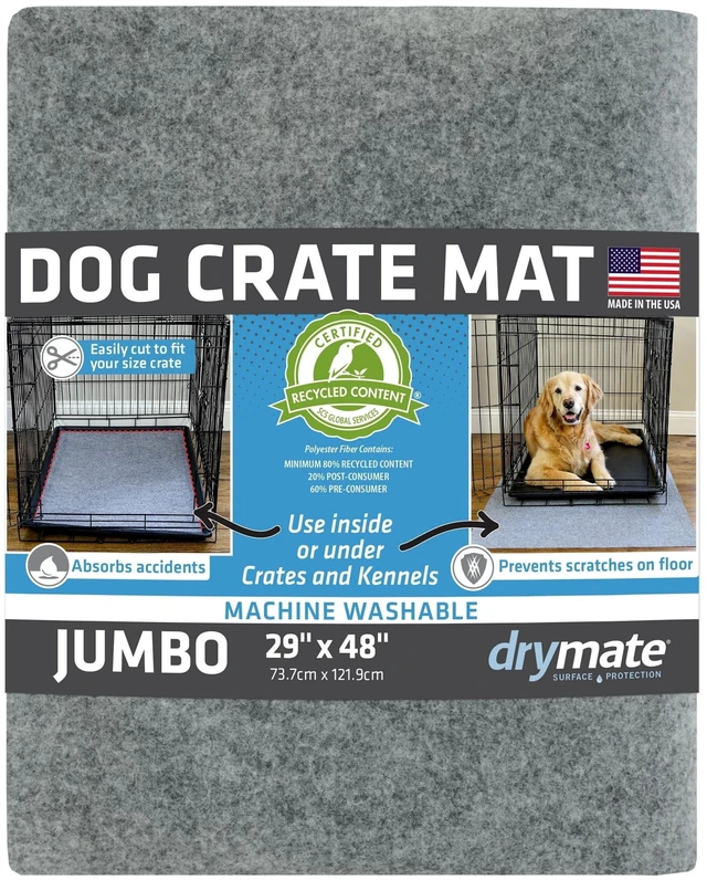 Main image of Drymate Dog Crate Mat Liner, Absorbent, Waterproof, Non-Slip, Machine Washable, Use Under Pet Cage to Protect Floors, Customizable, Light Grey, 48" x 29"