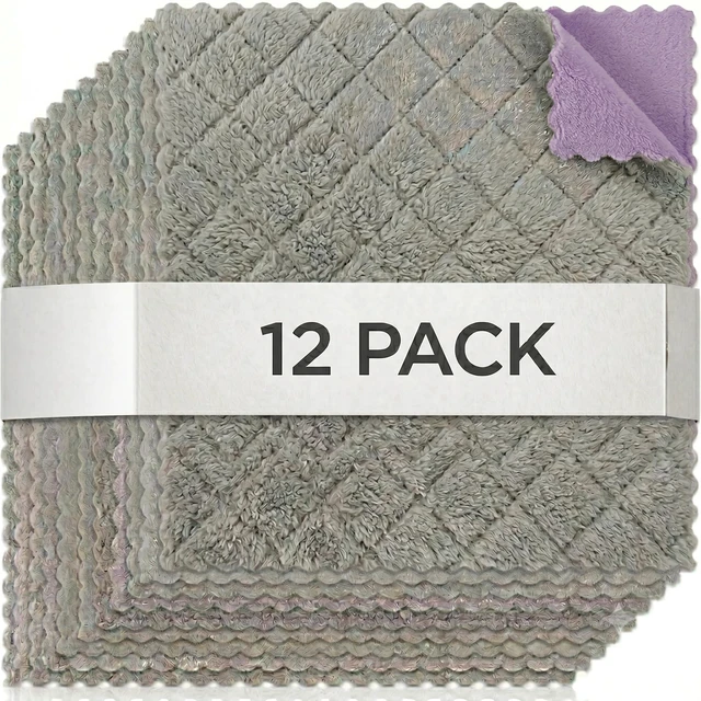 Alt view image 2 of 7 - DSYSC 12 Pack Dish Cloths, Double-Sided Coral Fleece Kitchen Washcloths