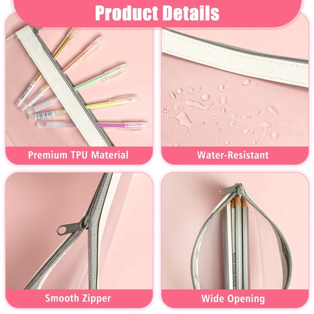 Alt view image 3 of 7 - 4 Pack Clear Pencil Pouch, Cute Pencil Case, Pencil Bag With Zipper