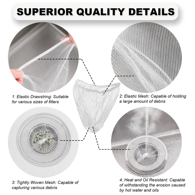 Alt view image 4 of 6 - WYIRONG 250 Pack Disposable Drain Covers, Disposable Mesh Sink Strainer Pouches for Sourdough, One Use Sourdough Drain Catcher Mesh Cover Nets for Kitchen Sink, Strainer Pouches Kitchen and Bathroom