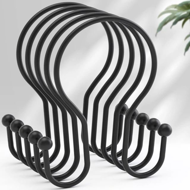 Main image of AmazerBath Shower Curtain Hooks Black Shower Curtain Rings, Simple Double Hook Shower Curtain Hooks Rust Proof, Smooth Sturdy Metal Shower Hooks for Shower Curtain Rod, 12 Pcs Shower Rod Hooks