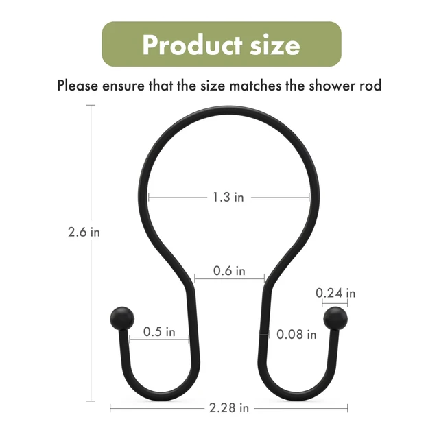 Alt view image 3 of 7 - AmazerBath Shower Curtain Hooks Black Shower Curtain Rings, Simple Double Hook Shower Curtain Hooks Rust Proof, Smooth Sturdy Metal Shower Hooks for Shower Curtain Rod, 12 Pcs Shower Rod Hooks