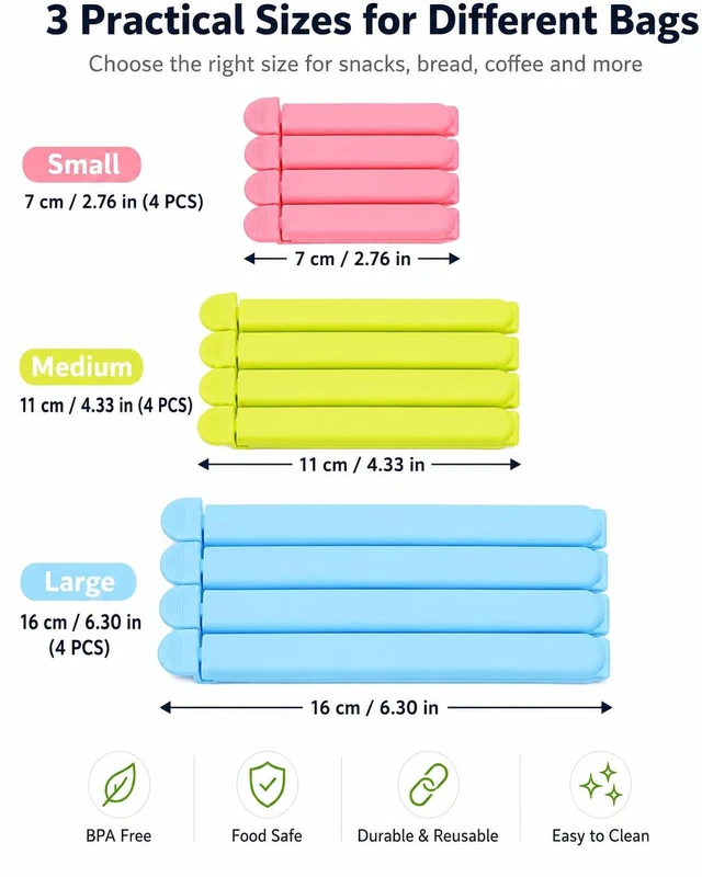 Alt view image 7 of 7 - Tmflove 12 PCS Sealing Clips for Food and Snack Bag(2.75 in, 4.33 in, 6.29 in)