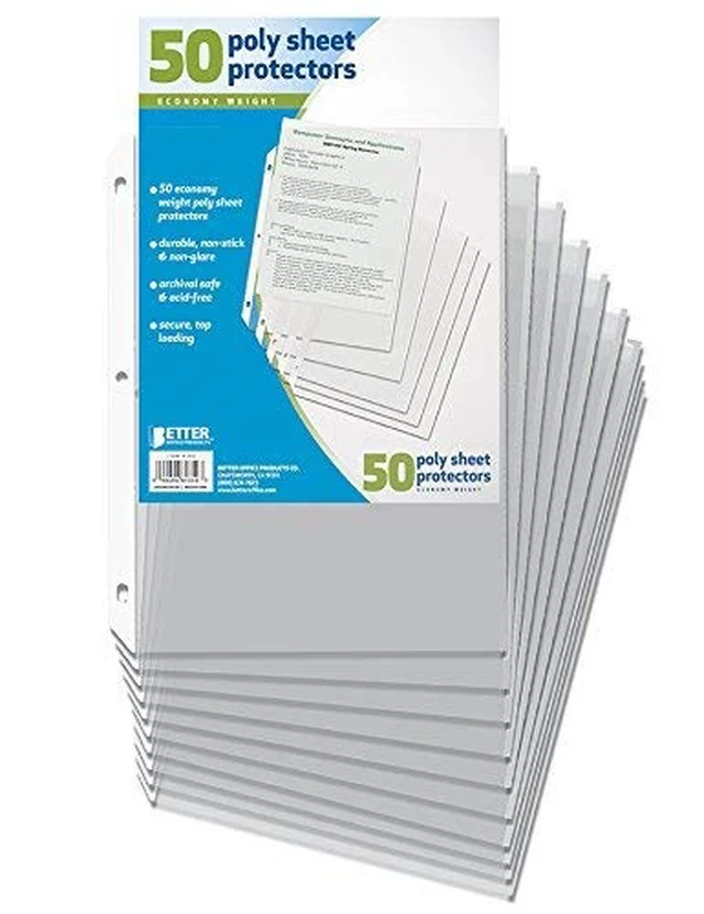 Alt view image 6 of 6 - Better Office Products Clear Sheet Protectors, 50 Pack Sheet Protectors 8.5 x 11, Top Load Binder Sleeves for 3 Ring Binder, Durable Transparent Page Protectors for Office School Use