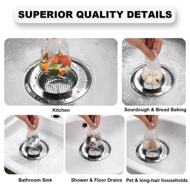 Alt view image 6 of 6 - WYIRONG 250 Pack Disposable Drain Covers, Disposable Mesh Sink Strainer Pouches for Sourdough, One Use Sourdough Drain Catcher Mesh Cover Nets for Kitchen Sink, Strainer Pouches Kitchen and Bathroom