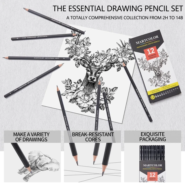 Alt view image 4 of 7 - MARTCOLOR Drawing Sketching Pencils Set, 12 Pack Graphite Pencils(14B - 2H)