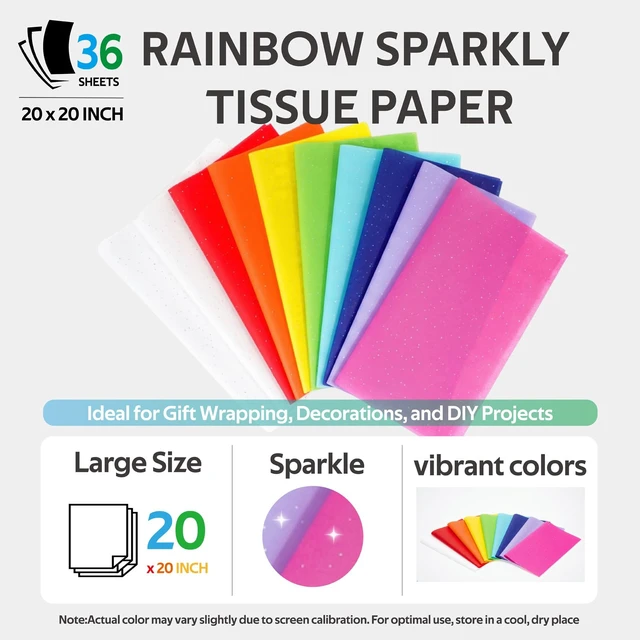 Alt view image 2 of 7 - SUNCOLOR Glitter Rainbow Tissue Paper for Gift Bags, 36 Sheets, 9 Assorted Colors, 20 x 20 Inch, Sparkly Wrapping Paper for Gifts, Party Decor, DIY Crafts
